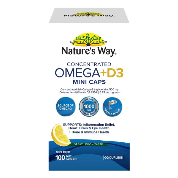 Nature's Way Concentrated Omega + D3 Mini Caps 100 Capsules 
