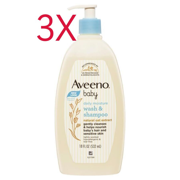 3X Aveeno Baby Daily Moisture Wash &amp; Shampoo 532ml