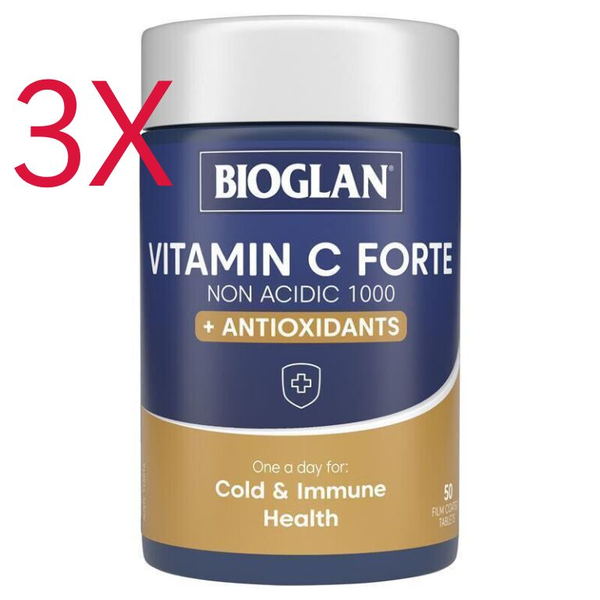 3X Bioglan Vitamin C Forte Non Acidic 1000mg + Antioxidant 50 Tablets