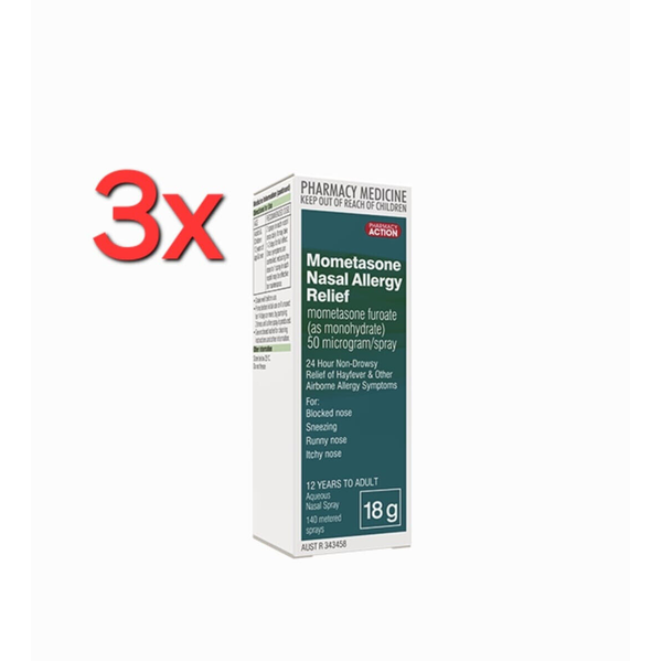3X Pharmacy Action Nasal Allergy Relief 18g 140 Sprays Same as NAS0NEX