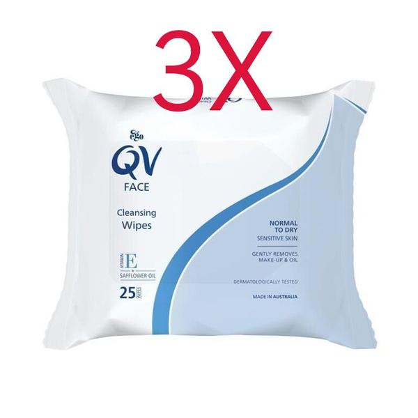 3X Ego Qv Face Cleansing Wipes 25 wipes