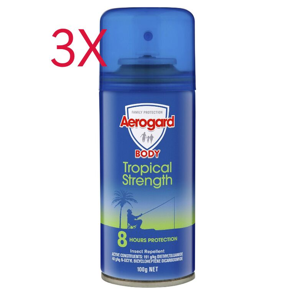3X Aerogard Tropical Strength Insect Repellent Aerosol 100g