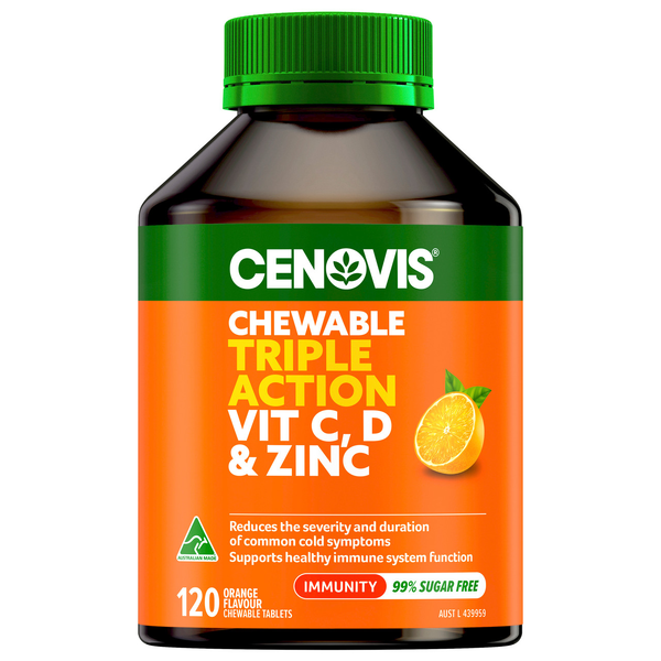 Cenovis Chewable Triple Action Vit C, D &amp; Zinc 120 Tablets