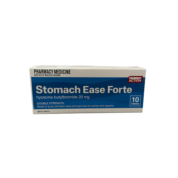 Pharmacy Action Stomach Ease Forte Hyoscine Butylbromide 20mg 10 Tablets