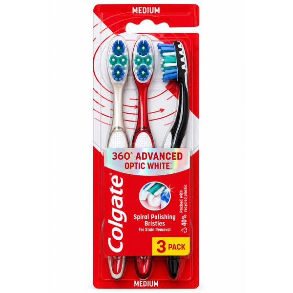 Colgate 360 Advanced Optic White Medium Toothbrush 3 Pack