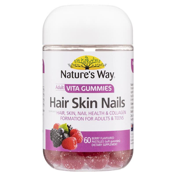 Nature's Way Adult Vita Gummies Hair Skin Nails 60 Berry Flavoured Pastilles