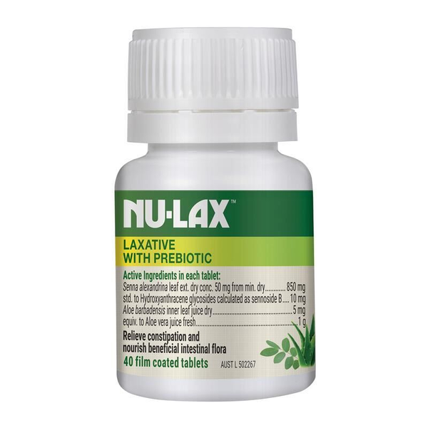 Nulax Laxative with Prebiotic Senna + Aloe 40 Tablets