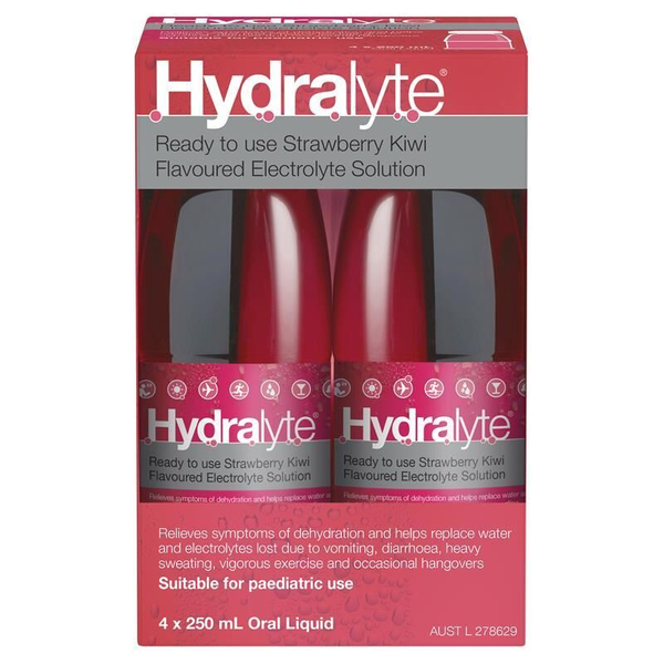 Hydralyte Ready To Use Strawberry Kiwi 4 X 250ml Electrolyte Solution