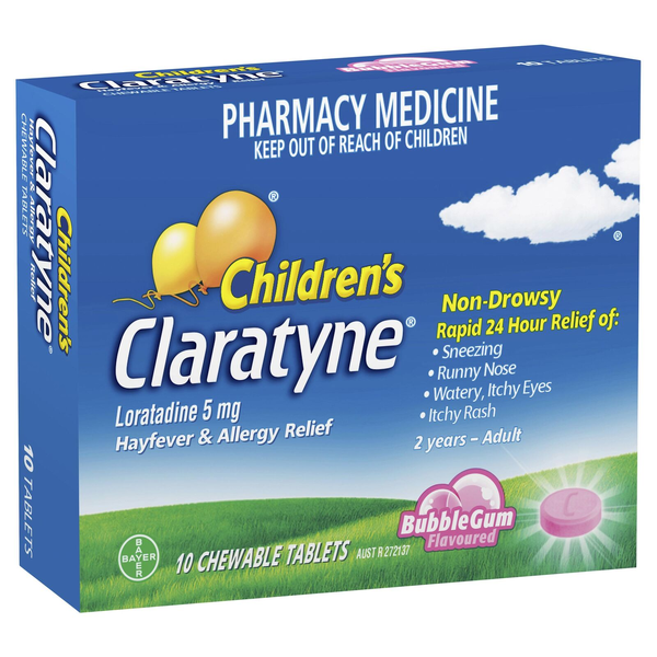 Claratyne Children's 5mg Bubblegum Flavoured 10 Chewable Tablets