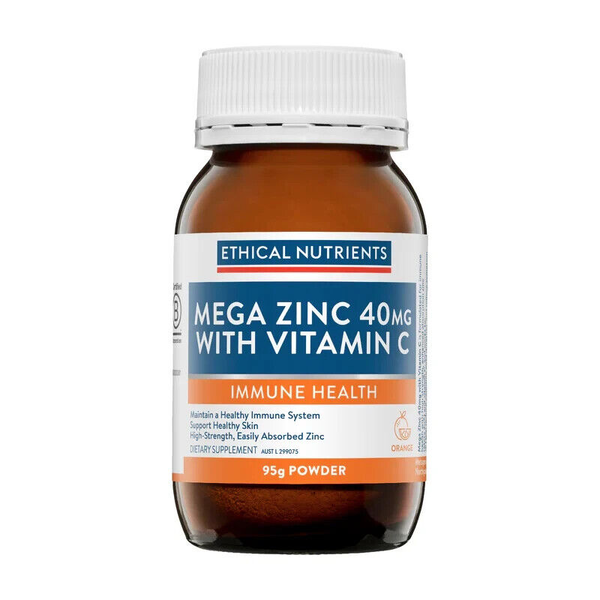Ethical Nutrients Mega Zinc 40mg with Vitamin C Orange Flavour Powder 95g