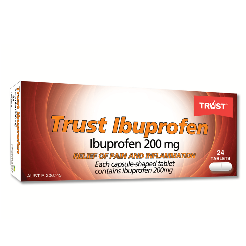 Trust Ibuprofen 200mg 24 capsule-shaped Tablets Same as Nurofen