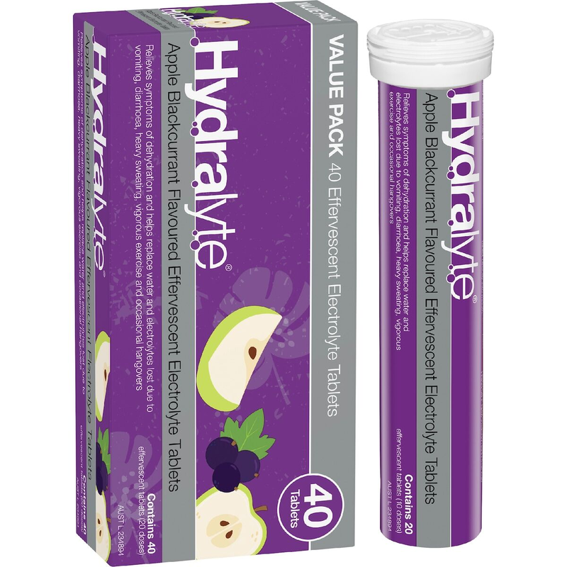 Hydralyte Apple Blackcurrant 40 Effervescent Electrolyte Tablets 