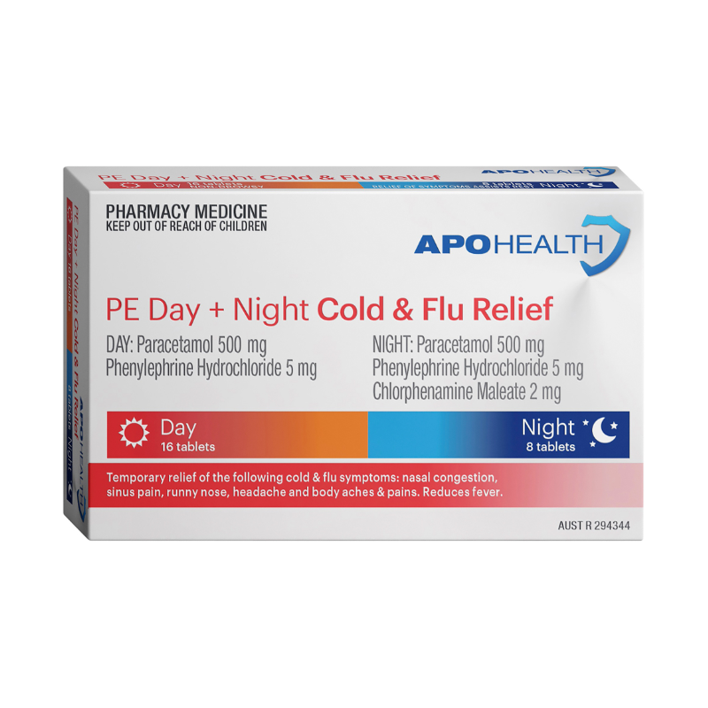 APH PE Day + Night Cold & Flu Relief 24 Tablets Same as Codral PE