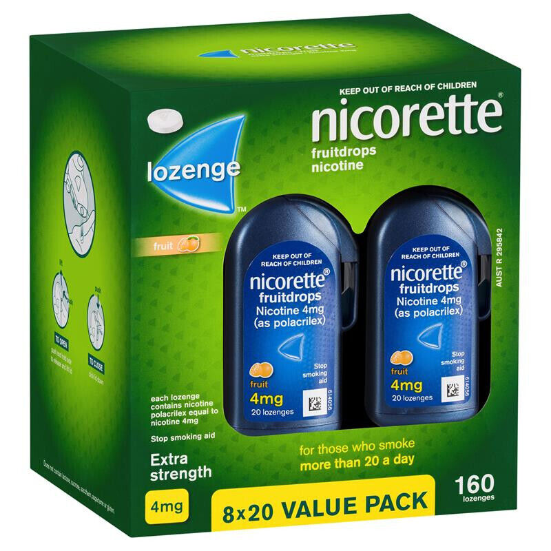 Nicorette Fruitdrops Lozenge Fruit Extra Strength 4mg 8 x 20 (160) Lozenges