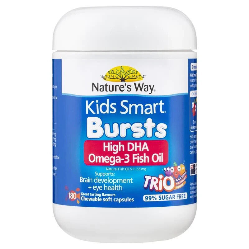 Nature's Way Kids Smart Bursts High DHA Omega 3 Fish Oil TRIO 180 Chew Tablets