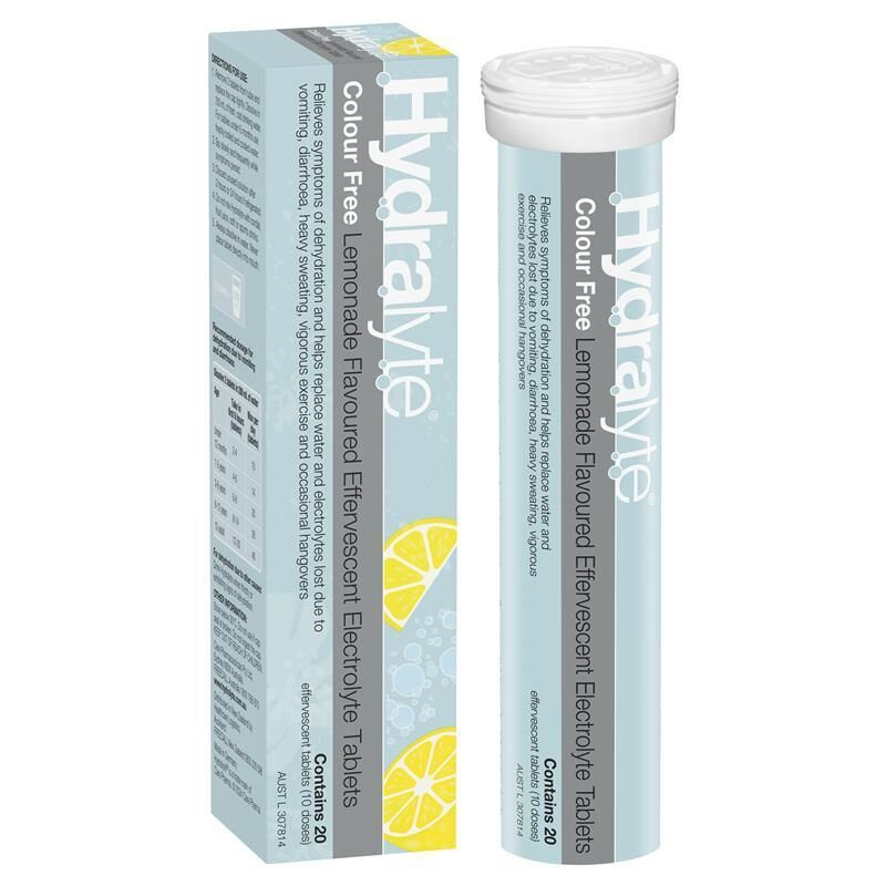 Hydralyte Colour Free Lemonade 20 Effervescent Electrolyte Tablets