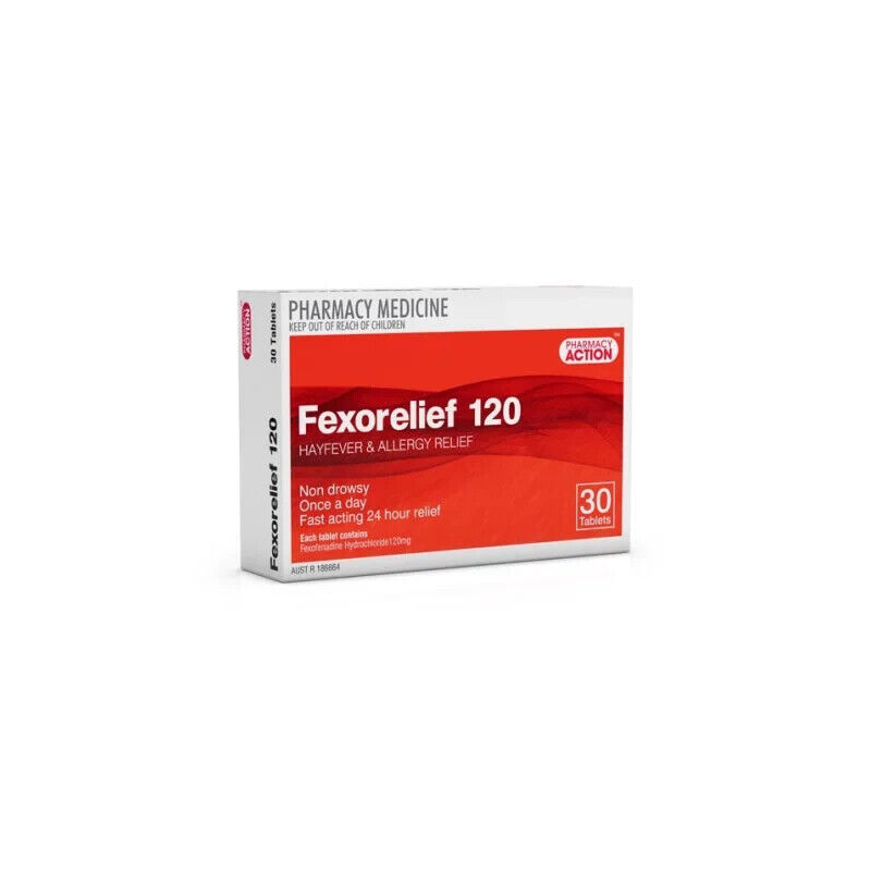 Pharmacy Action Fexorelief 120mg 30 Tablets Same as Telfast 120mg