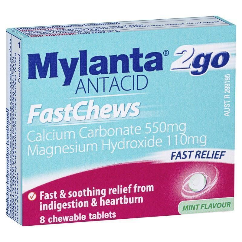 Mylanta 2go Antacid FastChews 8 Chewable Tablets