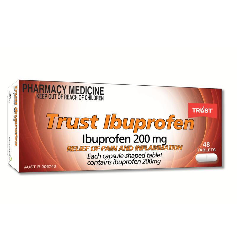 Trust Ibuprofen 200mg 48 capsule-shaped Tablets Same as Nurofen