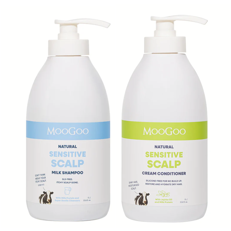 MooGoo Natural Sensitive Scalp Milk Shampoo 1L + Cream Conditioner 1L