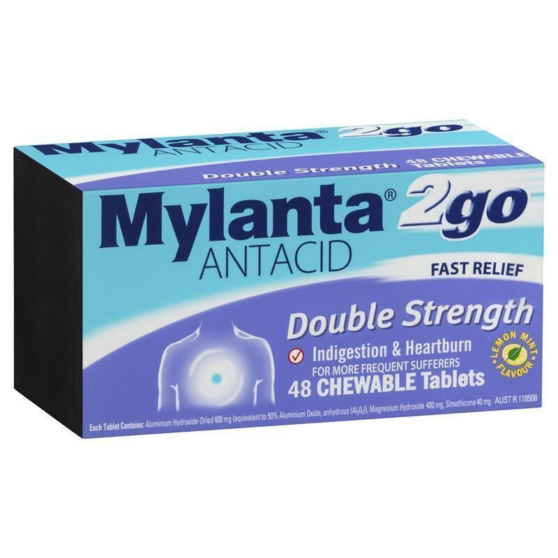 Mylanta 2go Antacid Double Strength 48 Chewable Tablets
