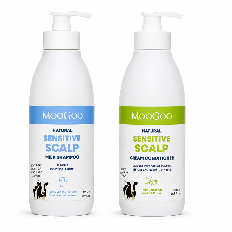 MooGoo Natural Sensitive Scalp Milk Shampoo 500ml + Cream Conditioner 500ml
