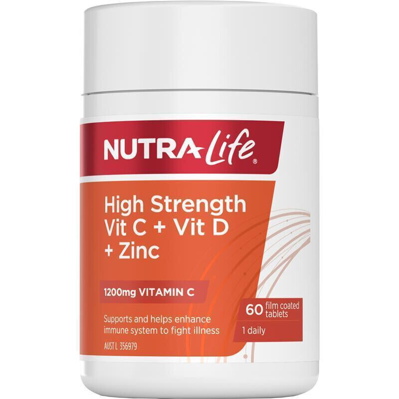 Nutra Life High Strength Vit C + Vit D + Zinc 1200mg Vitamin C 60 Tablets