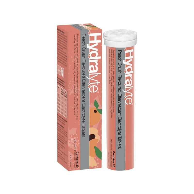 Hydralyte Peach Crush 20 Effervescent Electrolyte Tablets
