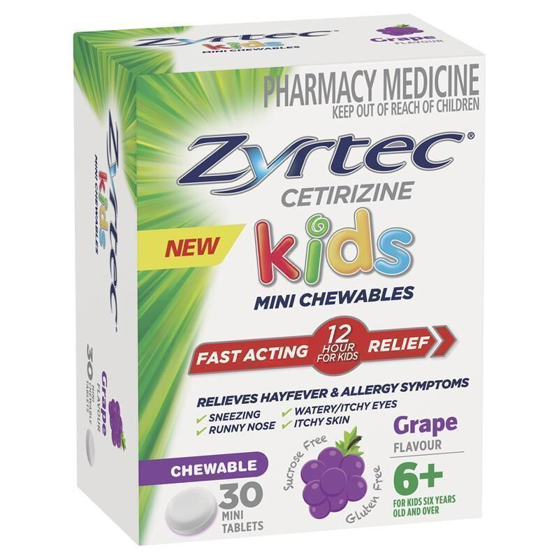 Zyrtec Kids Mini Chewables 5mg Grape Flavour 30 Mini Tablets