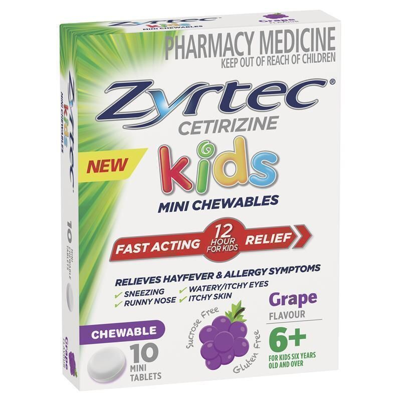 Zyrtec Kids Mini Chewables 5mg Grape Flavour 10 Mini Tablets