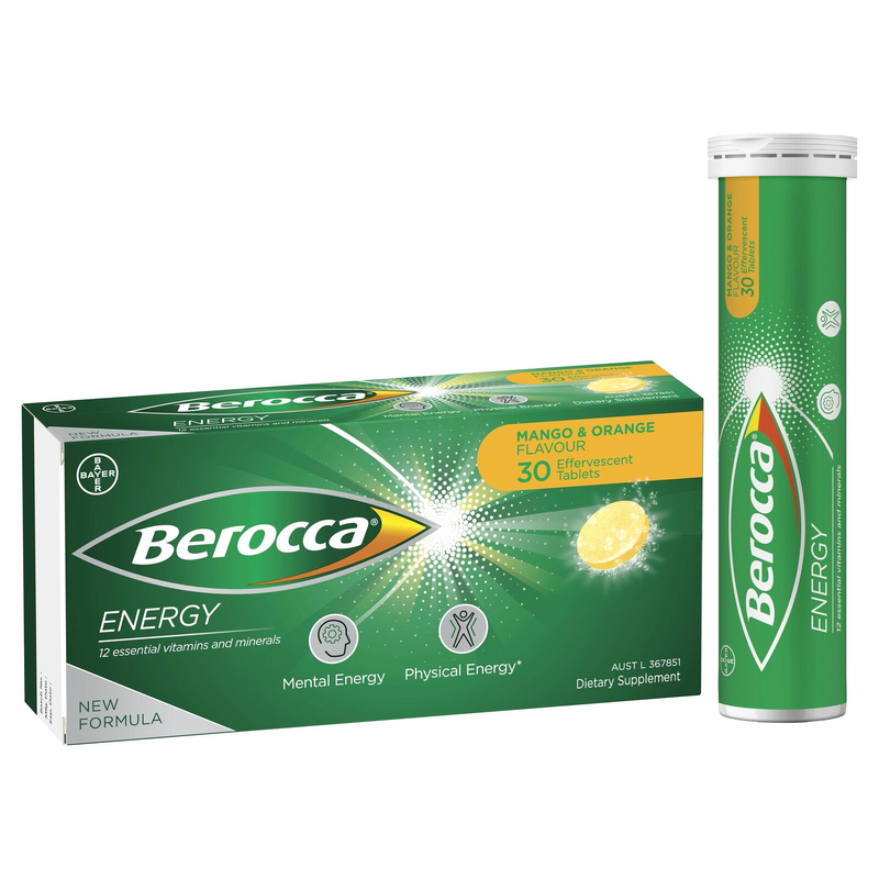 Berocca Energy Mango & Orange 30 Effervescent Tablets