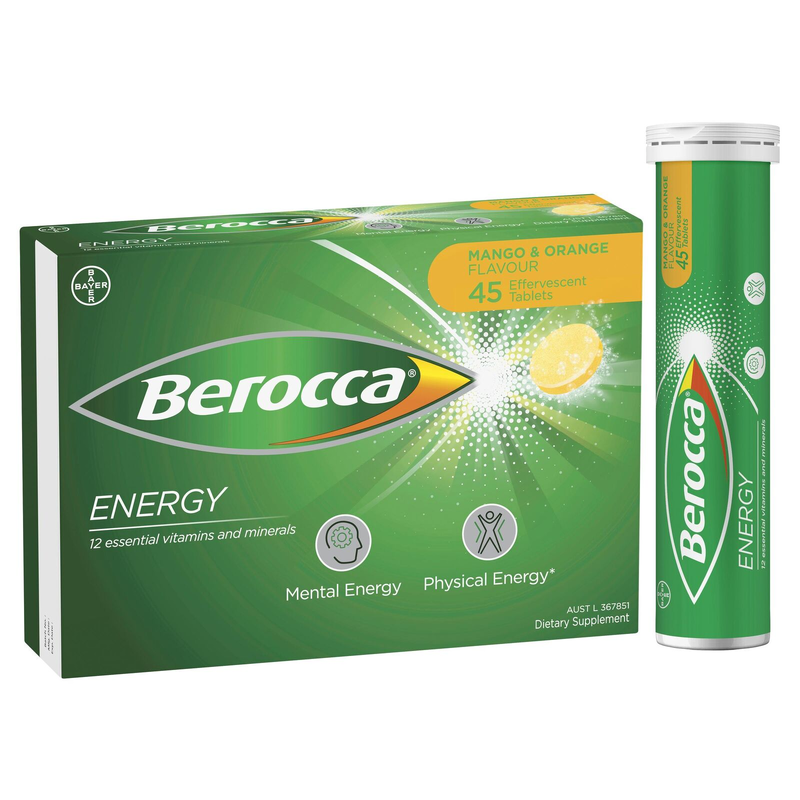 Berocca Energy Mango & Orange 45 Effervescent Tablets
