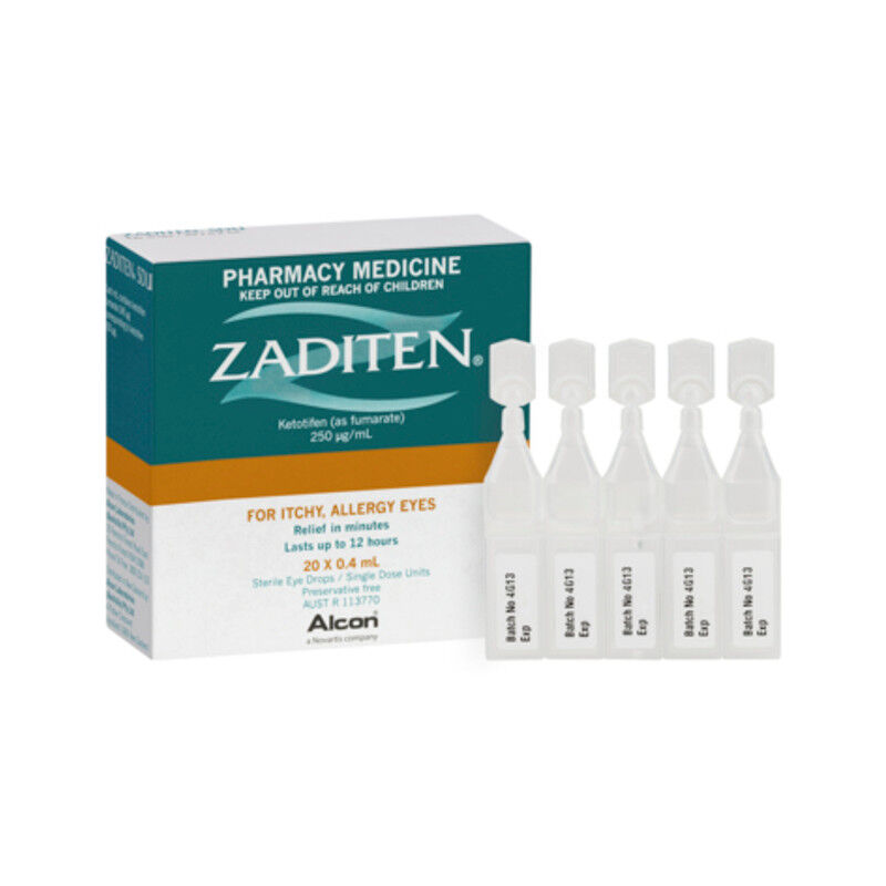 Zaditen Eye Drops 20 x 0.4ml Single Dose Unit For Itchy Allergy Eyes