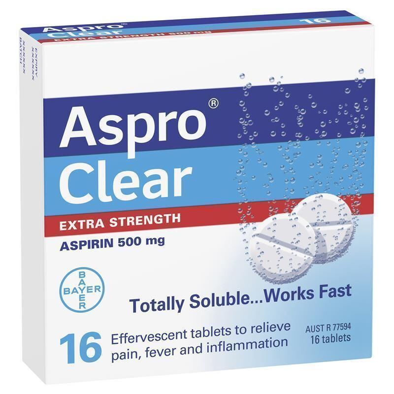 Aspro Clear Extra Strength 500mg 16 Efferevescent Tablets
