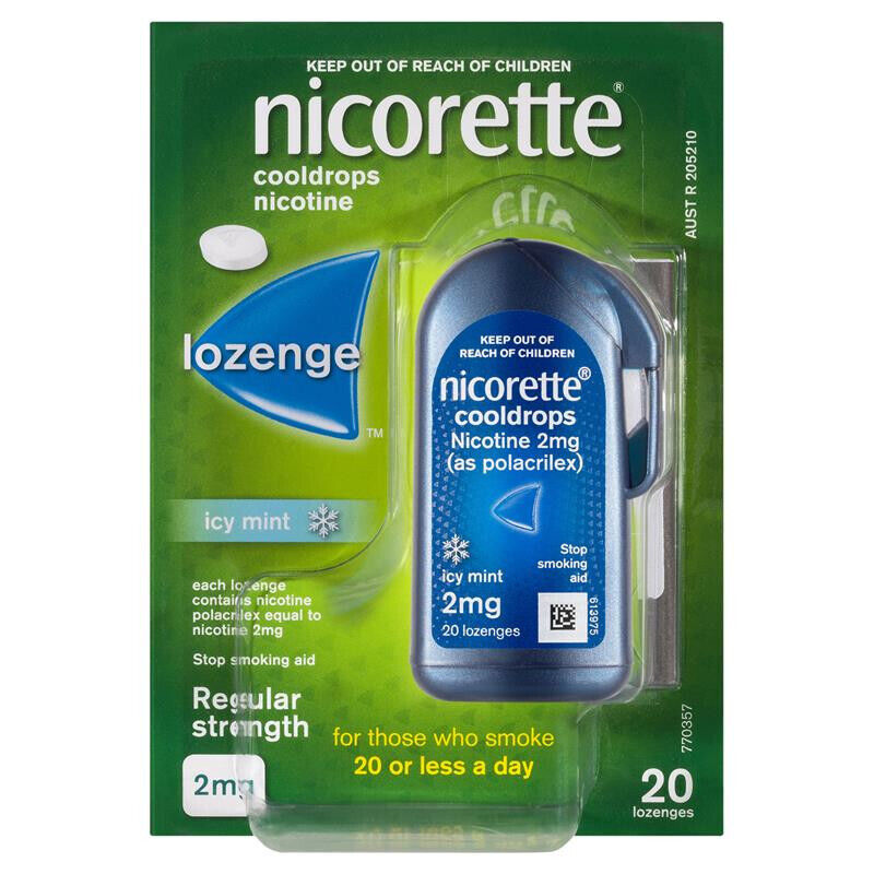 Nicorette Cooldrops Lozenge Icy Mint Regular Strength 2mg 20 Lozenges