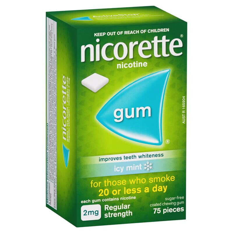 Nicorette Gum Icy Mint Regular Strength 2mg 75 Chewing Gums