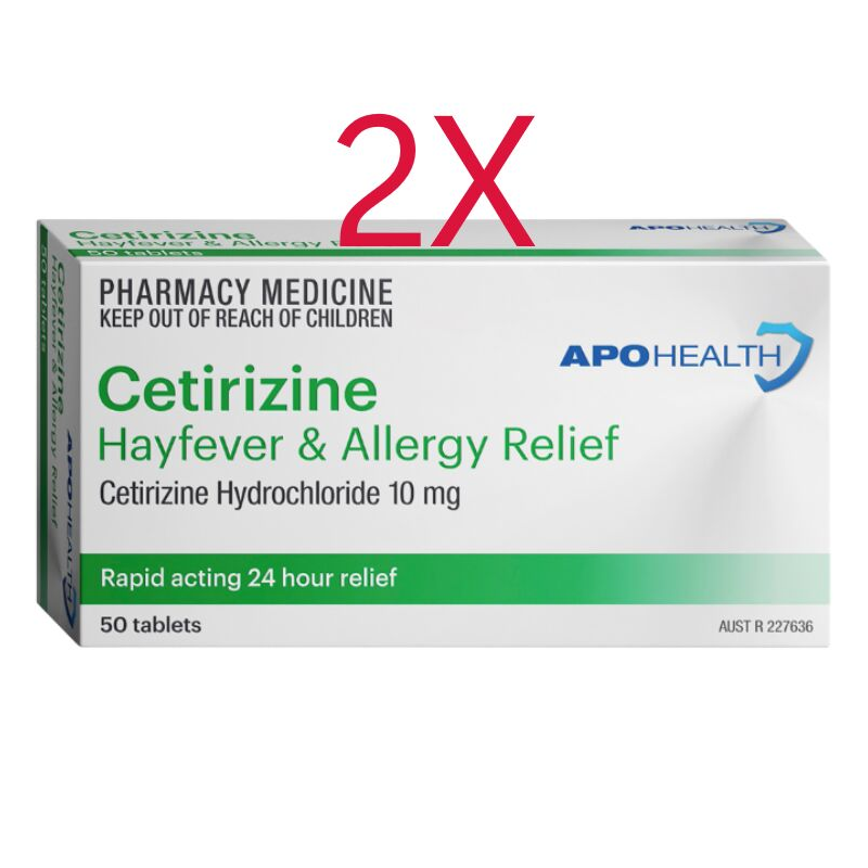 2X APH Cetirizine Hayfever & Allergy Relief 50 Tablets Same as Zyrtec