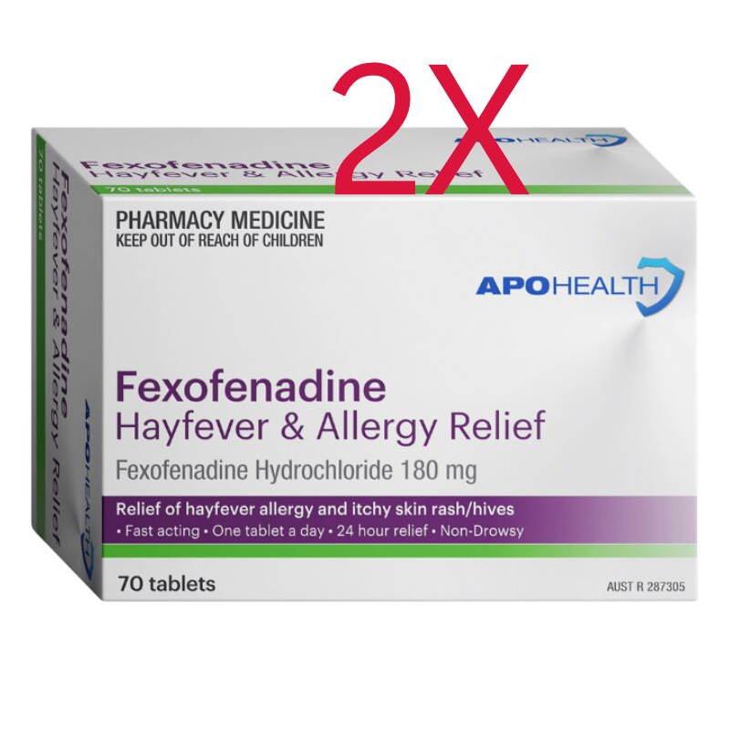 2X APH Fexofenadine 180 Hayfever & Allergy Relief 70 Tablets Same as Telfast