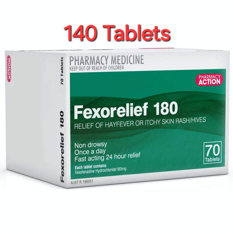 Pharmacy Action Fexorelief 180mg 140 Tablets Same as Telfast 180mg