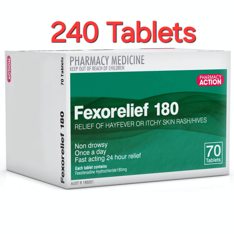 Pharmacy Action Fexorelief 180mg 240 Tablets Same as Telfast 180mg