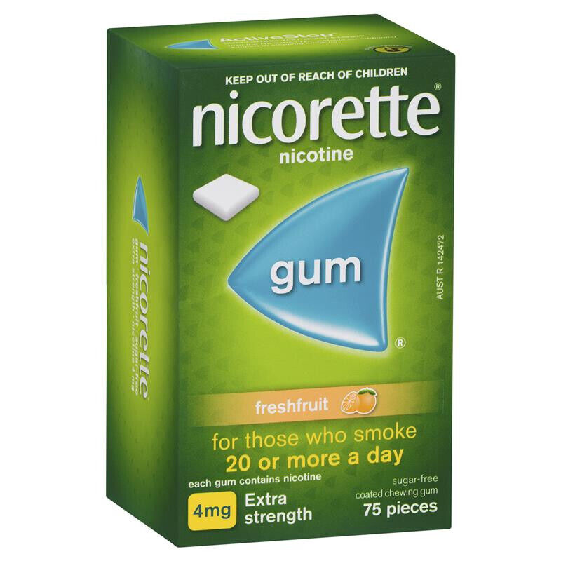 Nicorette Gum Fresh Fruit Extra Strength 4mg 75 Chewing Gums