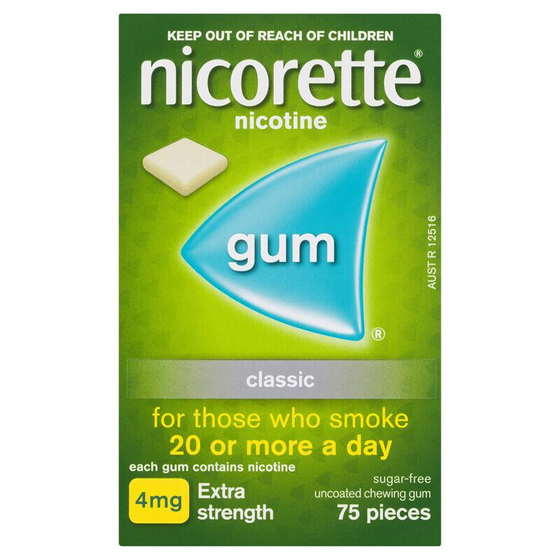 Nicorette Gum Classic Extra Strength 4mg 75 Chewing Gums