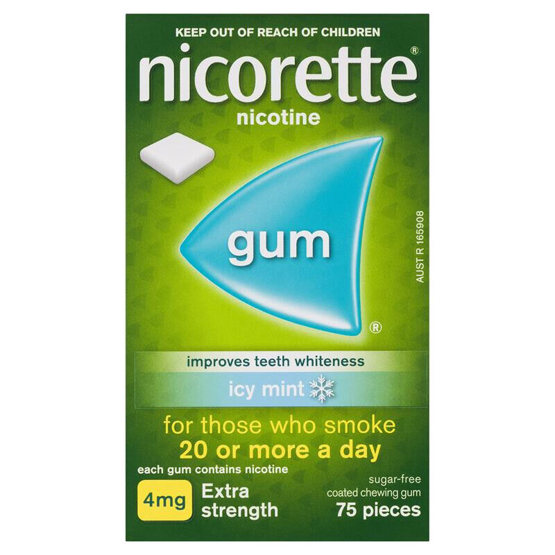 Nicorette Gum Icy Mint Extra Strength 4mg 75 Chewing Gums