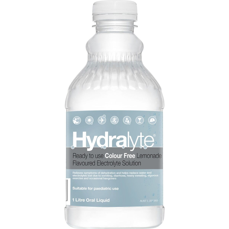 Hydralyte Ready To Use Colour Free Lemonade 1L Electrolyte Solution