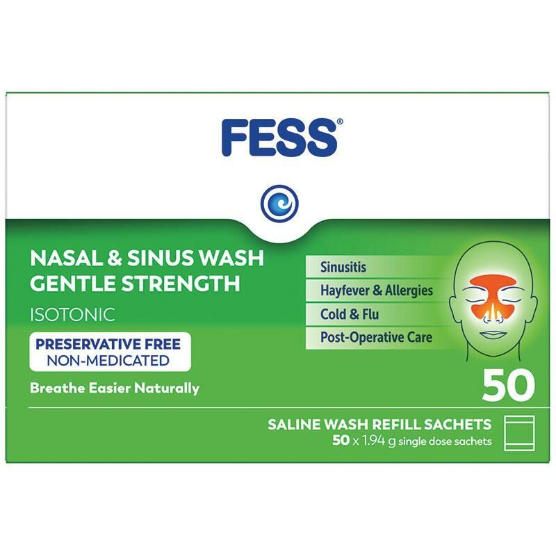 Fess Nasal & Sinus Wash Gentle Strength Refill Isotonic 50 Sachets