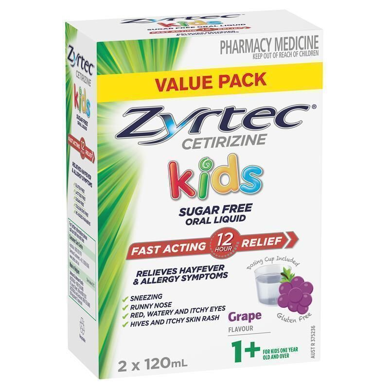 Zyrtec Kids Liquid Grape Flavour 2x120ml