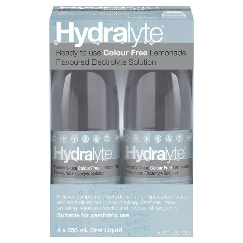 Hydralyte Ready To Use Colour Free Lemonade 4 X 250ml Electrolyte Solution