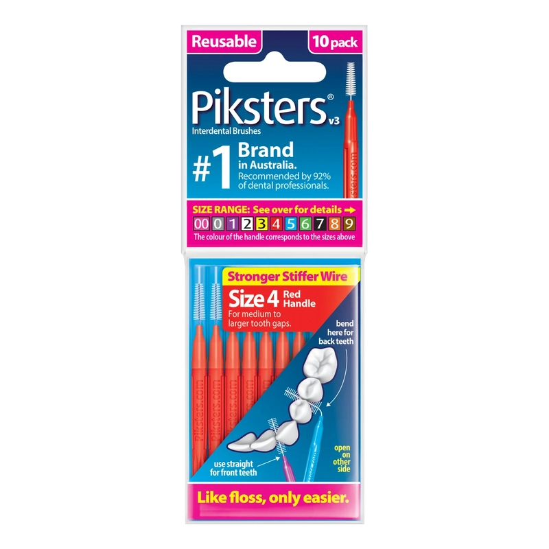 Piksters Interdental Brushes Size 4 Red 10 Pack