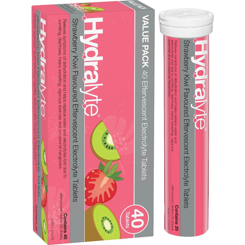 Hydralyte Strawberry Kiwi 40 Effervescent Electrolyte Tablets