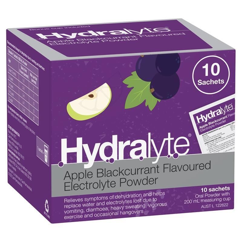 Hydralyte Apple Blackcurrant 10 Electrolyte Powder Sachets